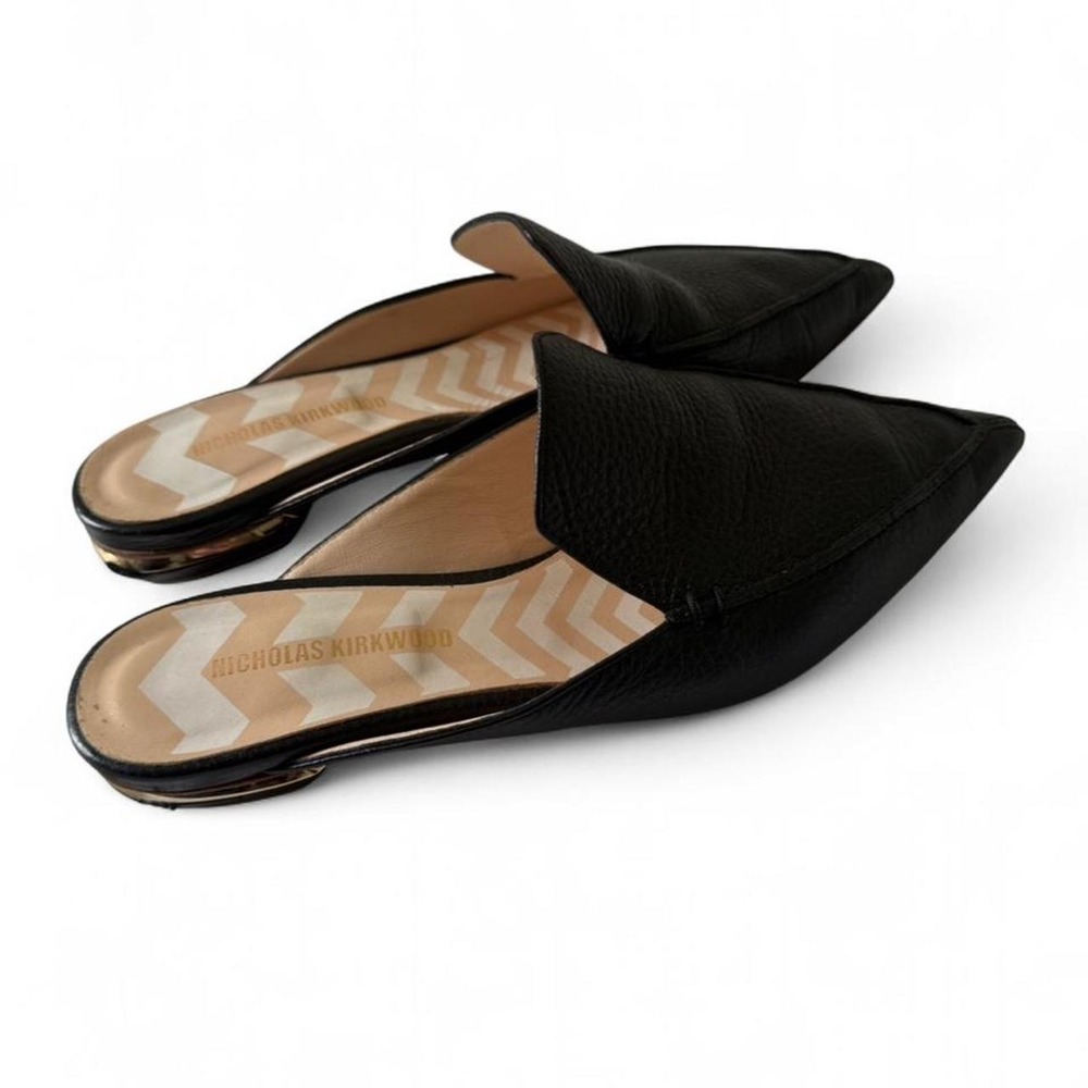 Nicholas Kirkwood Black Pebbled Leather Pointed Toe Mule Size 39‎
